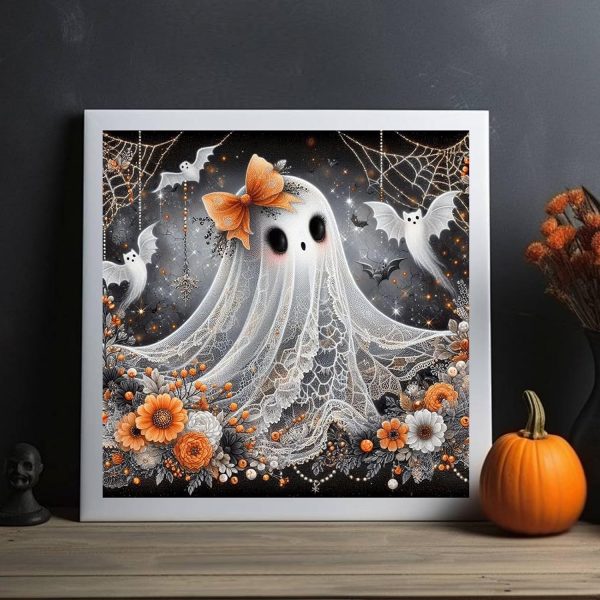 CT12598CT_3 Halloween Diamond Art Kits for Adults,Ghost Diamond Painting Wall Decor | Diamond Art Kit for Beginners, 5D DIY Full Drill Diamond Painting Gem Art, Home Wall Art Gifts(14x14 inch)