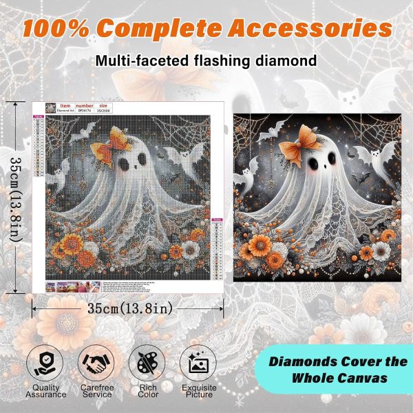 CT12598CT_4 Halloween Diamond Art Kits for Adults,Ghost Diamond Painting Wall Decor | Diamond Art Kit for Beginners, 5D DIY Full Drill Diamond Painting Gem Art, Home Wall Art Gifts(14x14 inch)