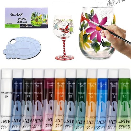 Premium Glass Paints for Glass Painting Stained Ceramic Paints Set Non Toxic Enamel Paints Quick-Drying Waterproof Glass Painting Art Supplies for Artists(5.04 fl.oz/12 Cols)