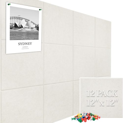 47"x35" Cork Boards for Walls, 12 Pack Bulletin Board for Office | Large Felt Wall Tiles, 48 Safe Removable Adhesive Tabs, No-Drill Install, 60 Push Pins Included, Light Camel