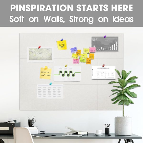 47"x35" Cork Boards for Walls, 12 Pack Bulletin Board for Office | Large Felt Wall Tiles, 48 Safe Removable Adhesive Tabs, No-Drill Install, 60 Push Pins Included, Light Camel