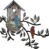 CT1of4GT_1 Peryiter Birds Wall Metal Decor Outdoor Art Hanging Metal Tree with Birdhouse for Living Room Tree Leaf Wall Decor for Indoor Outdoor Garden(Brown)