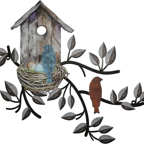 Peryiter Birds Wall Metal Decor Outdoor Art Hanging Metal Tree with Birdhouse for Living Room Tree Leaf Wall Decor for Indoor Outdoor Garden(Brown)