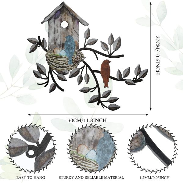CT1of4GT_2 Peryiter Birds Wall Metal Decor Outdoor Art Hanging Metal Tree with Birdhouse for Living Room Tree Leaf Wall Decor for Indoor Outdoor Garden(Brown)