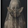 CT2025CT_1 Framed Dark Academia Wall Art Victorian Gothic Women Canvas Prints Veiled Woman Moth Painting Dark Moody Aesthetic Pictures Wall Decor Creepy Goth Poster for Living Room Bedroom Bathroom 12x16 Inch