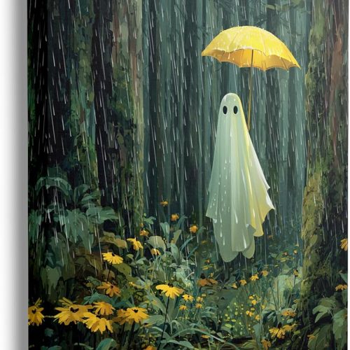 Halloween Wall Decor Ghost Pictures for Bathroom Living Room Bedroom Office,Vintage Halloween Ghost Canvas Wall Art Gothic Print Spooky Painting Home Modern Artwork Framed Decoration 16" x 12"