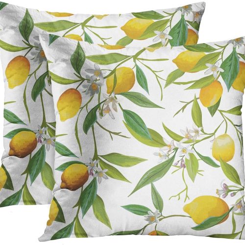 Emvency Throw Pillow Covers Summer Elegant Green Jungle Leaf Floral Lemon Flowers Leaves 18x18 Inch Cushion Pillowcase Sofa Square Print