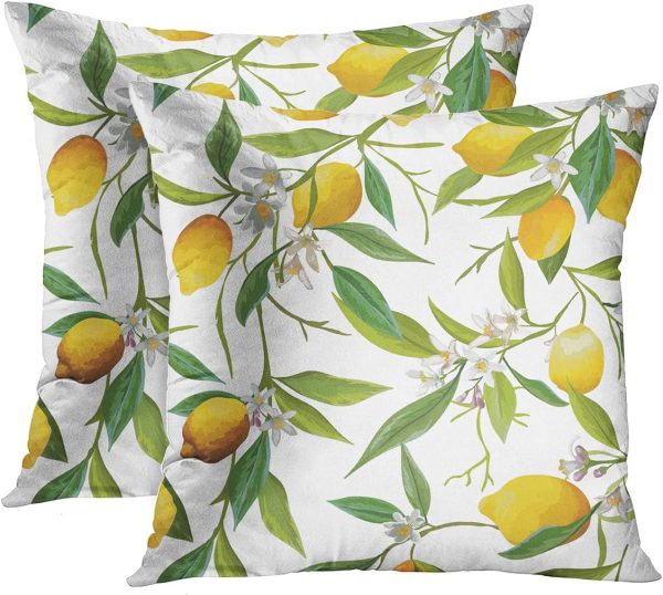 Emvency Throw Pillow Covers Summer Elegant Green Jungle Leaf Floral Lemon Flowers Leaves 18x18 Inch Cushion Pillowcase Sofa Square Print