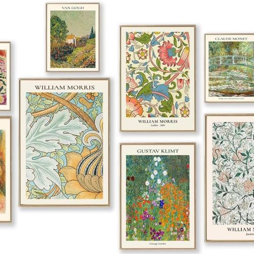 CTD-GR-2025GK_1 Vintage Eclectic Wall Art Prints Set of 9, Abstract Eclectic Wall Decor Matisse William Morris Van Gogh Monet Maximalist Famous Artist Painting Pictures, Trendy Maximalism Poster for Aesthetic