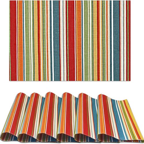 Ruvanti Placemats 100% Cotton 13x19 Inch, Dining Table Placemats Set of 6, Place Mats for Dining Table Decor, Kitchen & Table Linens, Coffee Mat for Christmas Dinners - Multi Stripe