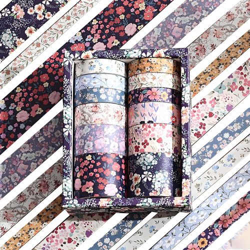 12 Rolls Floral Washi Tape Set - 0.4/0.6/0.8/1.2in Numerous Flowers Design Decorative Tapes for Journaling Scrapbooking Writable Vintage Scrapbook Supplies Letter Gift Craft Tape(Colorful2)