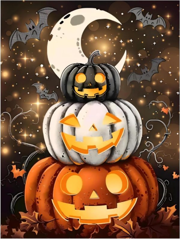 Reivworl Halloween Diamond Art Kits for Adults, Pumpkin Diamond Painting Kits, Gem Art Kit for Gifts and Home Interior Decor 12x16 Inch