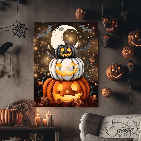 Reivworl Halloween Diamond Art Kits for Adults, Pumpkin Diamond Painting Kits, Gem Art Kit for Gifts and Home Interior Decor 12x16 Inch