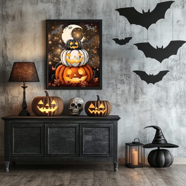 Reivworl Halloween Diamond Art Kits for Adults, Pumpkin Diamond Painting Kits, Gem Art Kit for Gifts and Home Interior Decor 12x16 Inch
