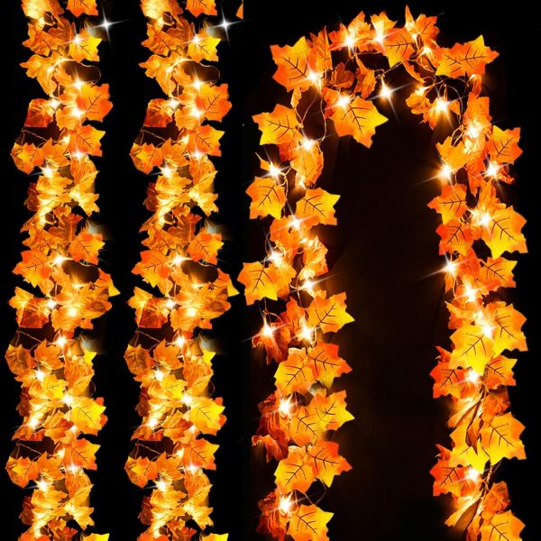 CT25EZ876CT_1 Luditek Fall Decor 3-Pack Fall Leaf Garland with Lights, Total 24.6ft 60 LED Halloween String Lights, Thanksgiving Decorations for Home Holiday Autumn Indoor Friendsgiving Gift