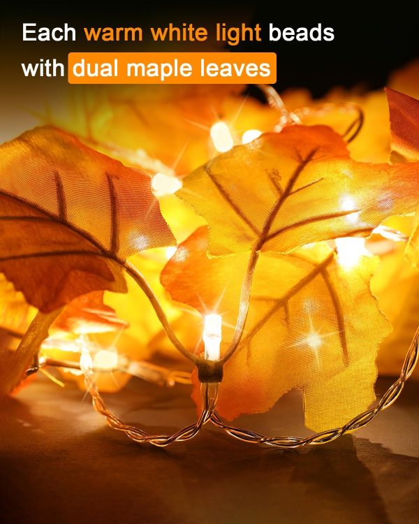 CT25EZ876CT_2 Luditek Fall Decor 3-Pack Fall Leaf Garland with Lights, Total 24.6ft 60 LED Halloween String Lights, Thanksgiving Decorations for Home Holiday Autumn Indoor Friendsgiving Gift