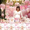 171Pcs Pink Bear Baby Shower Decorations Tableware Set, Serves 25 | No assembly disposable plates and napkins set, cake topper, balloons, banner, tablecloth, for girls bearly wait baby shower