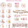 171Pcs Pink Bear Baby Shower Decorations Tableware Set, Serves 25 | No assembly disposable plates and napkins set, cake topper, balloons, banner, tablecloth, for girls bearly wait baby shower