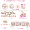 171Pcs Pink Bear Baby Shower Decorations Tableware Set, Serves 25 | No assembly disposable plates and napkins set, cake topper, balloons, banner, tablecloth, for girls bearly wait baby shower
