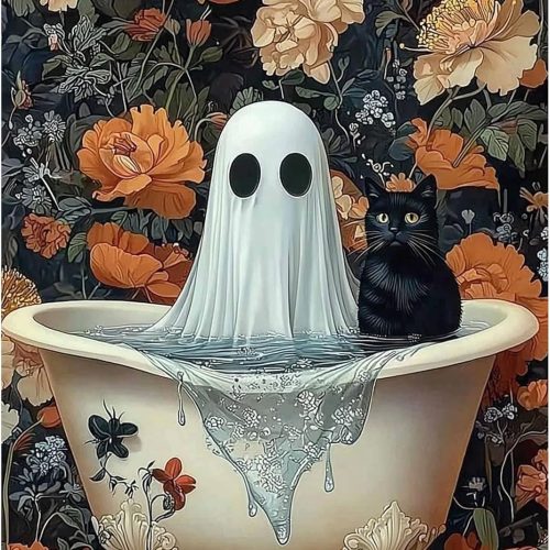 SENQAO Ghost Diamond Painting Kits for Adults, 5D Halloween Diamond Art Kits for Adults Beginner, DIY Full Drill Black Cat Diamonds Paintings Gem Art and Crafts Kit Home Decor Gift 12x16inch