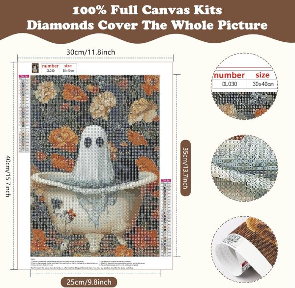 SENQAO Ghost Diamond Painting Kits for Adults, 5D Halloween Diamond Art Kits for Adults Beginner, DIY Full Drill Black Cat Diamonds Paintings Gem Art and Crafts Kit Home Decor Gift 12x16inch