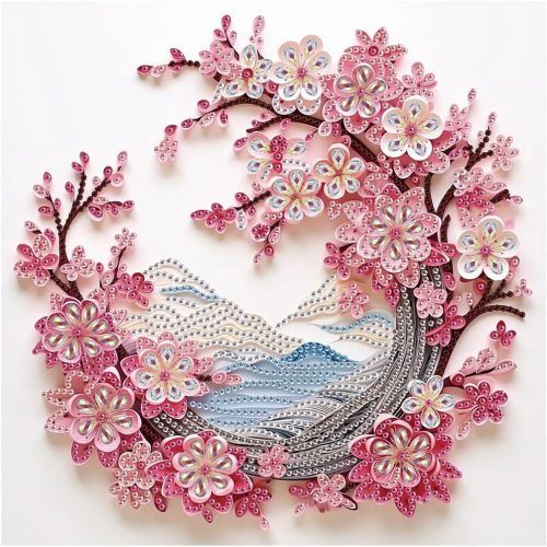 DIADAY Cherry Blossom Diamond Art Painting Kits for Adults, 5D Crystal Rhinestone Special Shaped Diamond Art Kits Floral, DIY Crafts Home Wall Decor Gift Art 12 x 12 Inches