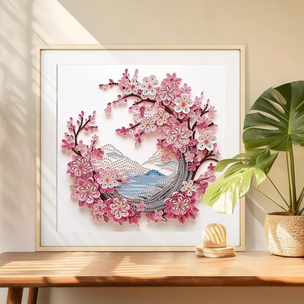 DIADAY Cherry Blossom Diamond Art Painting Kits for Adults, 5D Crystal Rhinestone Special Shaped Diamond Art Kits Floral, DIY Crafts Home Wall Decor Gift Art 12 x 12 Inches