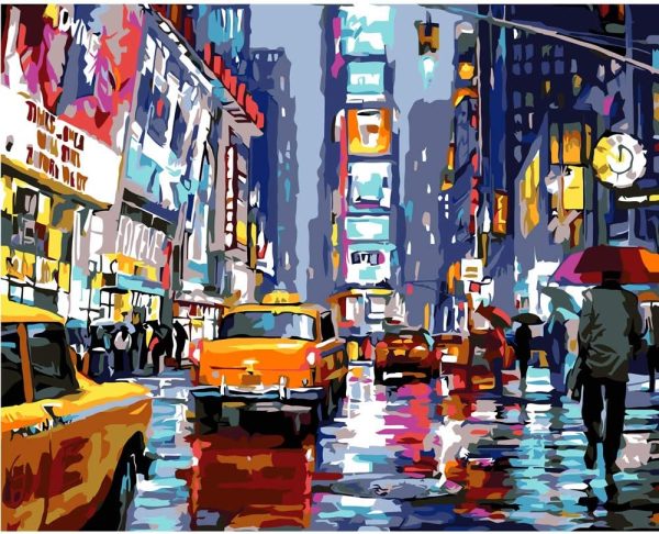 CT3264CT_1 QUITEDEW Paint by Numbers Kit for Adults,Times Square Adult Paint by Number Kits,Street Scenery,Manhattan Square Painting by Number Adult City Night View 16 x 20 Inch