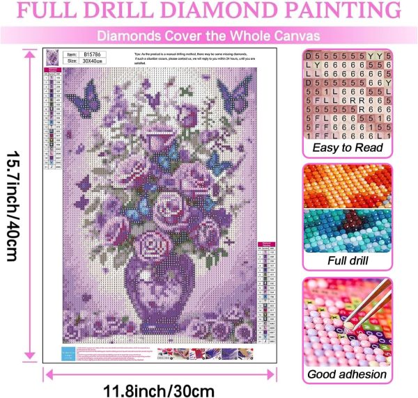 DIYCYCY Floral&Butterfly Diamond Art Kits for Adults Beginners,DIY 5D Diamond Painting Flowers,Round Full Drill Gem Art for Adults,Diamond Dots Paintings Picture Crafts Home Wall Decor 12x16 in