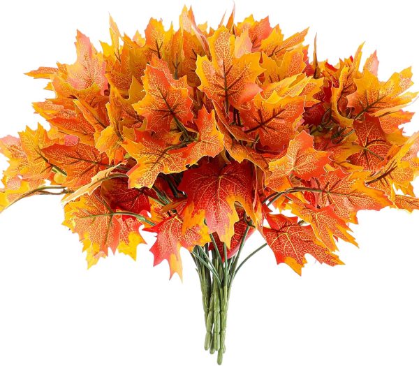 CT5EZ609CT_1 BBTO 6 Pieces Artificial Maple Leaves 7 Branches Autumn Faux Leaf Decoration Stem Fall Leaves for Thanksgiving Home Indoor Outdoor Kitchen Festival Autumns Table Centerpieces Decoration(Orange)