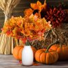 CT5EZ609CT_2 BBTO 6 Pieces Artificial Maple Leaves 7 Branches Autumn Faux Leaf Decoration Stem Fall Leaves for Thanksgiving Home Indoor Outdoor Kitchen Festival Autumns Table Centerpieces Decoration(Orange)