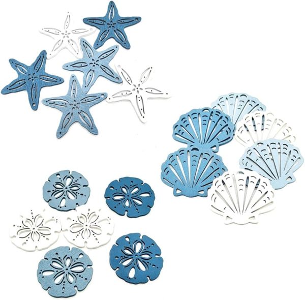36Pcs Wooden Starfish Shell Ornaments Decor Beach Ocean Themed Ornaments Christmas Tree Hanging Ornaments Farmhouse Hanging Crafts Home Decorations (36)