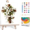 bleihum Paint by Numbers Kit for Adults with Frame Wooden Easel, Cross Easy Paint by Number Canvas, Small Floral Painting by Numbers for Beginner Home Decor Gift 8 x 12 Inch