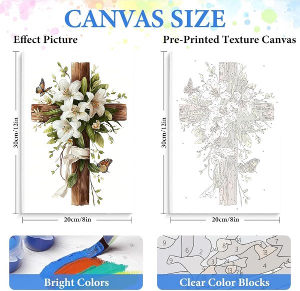 bleihum Paint by Numbers Kit for Adults with Frame Wooden Easel, Cross Easy Paint by Number Canvas, Small Floral Painting by Numbers for Beginner Home Decor Gift 8 x 12 Inch