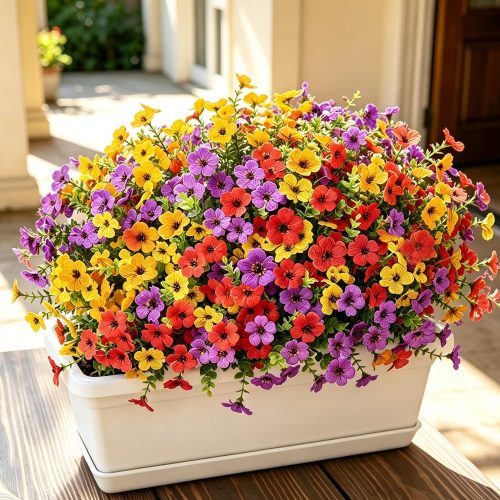 CT8274GT_1 Artificial Flowers for Outdoors 16 Bundles Fake Flowers Fake Plants Spring Summer Decoration UV Resistant Fake Silk Flowers for Porch Patio Home Planter Window Box Yard Garden Decor