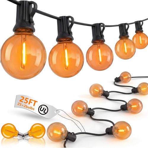 Halloween Orange String Lights, 25Ft G40 Outdoor Halloween Decorations Lights with 27 LED Shatterproof Orange Globe Bulbs, Hanging Patio Lights for Christmas Backyard Holiday Fall Party Garden Decor