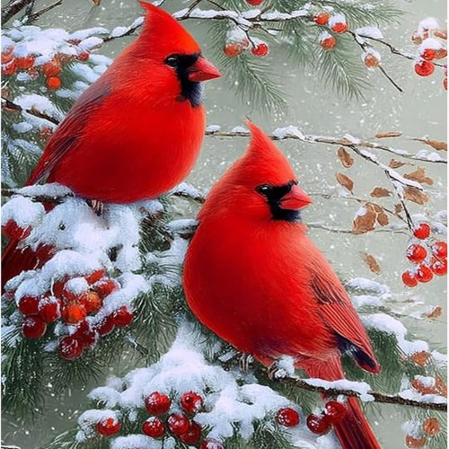 DIYDECORFUN 5D Diamond Painting Kits for Adults Beginner, Christmas Cardinal Diamond Art Kit with Full Round Drill,DIY Winter Red Birds Diamond Dots Gem Art for Decor Xmas Gift 16x12 Inch