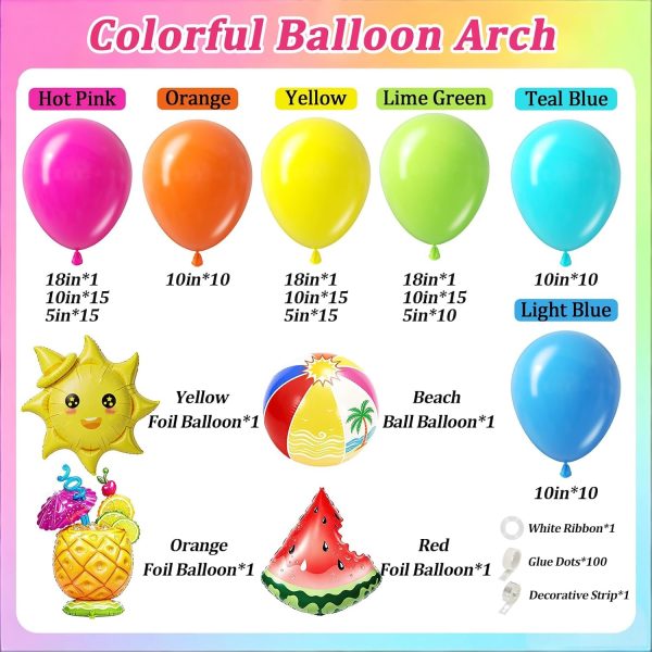 CTAC39CT_2 125pcs Pool Party Balloon Arch Kit with Green Blue Orange Hot Pink Yellow Beach Ball Balloons for Beach Hawaiian Luau Tropical Birthday decorations