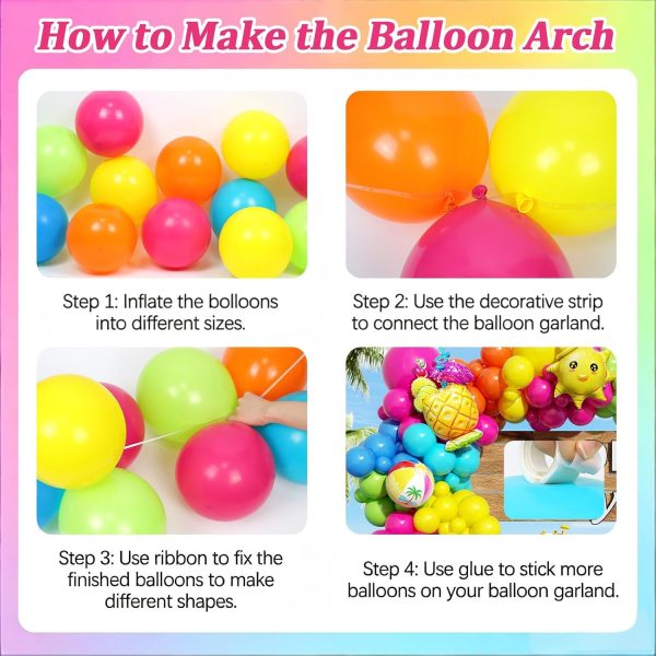 CTAC39CT_3 125pcs Pool Party Balloon Arch Kit with Green Blue Orange Hot Pink Yellow Beach Ball Balloons for Beach Hawaiian Luau Tropical Birthday decorations