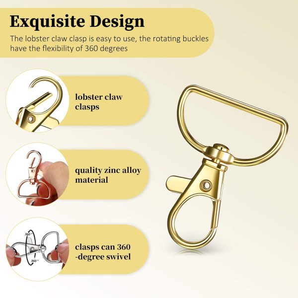 CTACE64CT_3 25 Pcs Metal Swivel Clasp Hooks 1 Inch D Ring Keychain Making Kit Lanyard Snap Hooks Keychain Clip Hooks Lobster Claw Clasps for Lanyard Making, Purse Hardware, DIY Craft