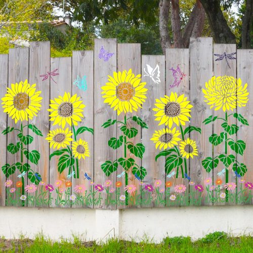 Large Flower Stencils for Wood Fence Outdoors Sunflower Floral Garden Fence Stencil for Painting on Walls Lace Crafts Reusable Home Canvas Furniture Paper (floral9)