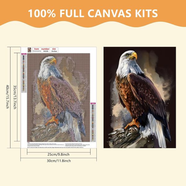 SENQAO Eagle Diamond Painting Kits for Adults, American Bald Eagle Full Drill Round Diamond Painting, for Room Decor Bedroom Decor Or Birthday for Friends 30x40cm
