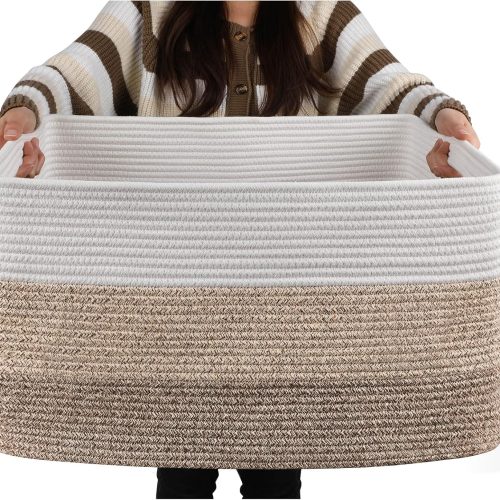 OIAHOMY Large Blanket Basket, 22”x17”x12” Laundry Baskets, Nursery Blanket Storage Living Room, Toy Storage With Handle, Rectangle Woven Baskets-Gradient Yellow