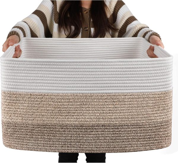 OIAHOMY Large Blanket Basket, 22”x17”x12” Laundry Baskets, Nursery Blanket Storage Living Room, Toy Storage With Handle, Rectangle Woven Baskets-Gradient Yellow