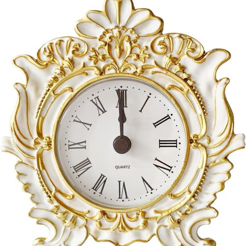 CTD-GR-003GK_1 Decorative Mini Table Clock, Vintage Metal Silent Analog Quartz Battery Operated Table Top Clock for Living Room Decor Shelf