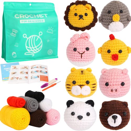 CTD-GR-014GK_1 GOZATO Crochet Kit for Beginners, Crochet Animal Kit with Step-by-Step Video Tutorials, Easy Beginner Crochet Kit for Adults, Women & Men, Handmade DIY Gift Complete Kit Included (8Pack)