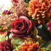 Fall Artificial Faux Flowers in Vase Fake Silk Rose Bouquets Indoor Decor | Floral arrangements mums rose mix with handmade rattan vase, farmhouse table centerpieces for dinning room kitchen office