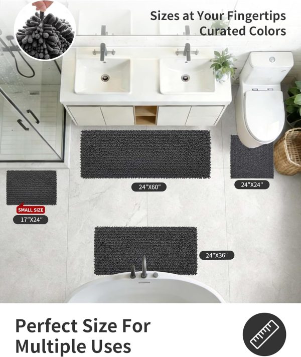 ILANGO Bathroom Rugs Dark Grey 36x24,Extra Soft Absorbent Chenille Bath Rugs,Thick Non-Slip Shaggy Bath Mat,Machine Washable Quick Dry Bath Mats for Bathroom Floor, Tub, Shower Accessories
