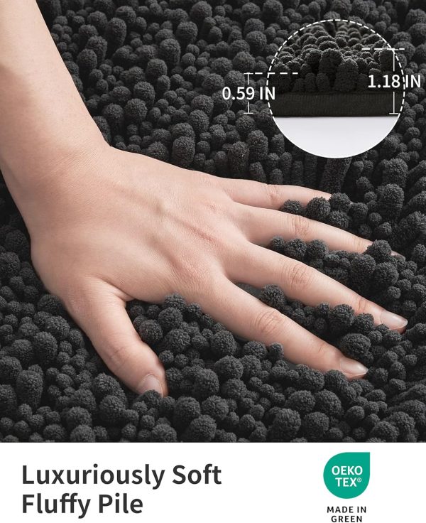 ILANGO Bathroom Rugs Dark Grey 36x24,Extra Soft Absorbent Chenille Bath Rugs,Thick Non-Slip Shaggy Bath Mat,Machine Washable Quick Dry Bath Mats for Bathroom Floor, Tub, Shower Accessories