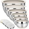 Fyrnova Mixing Bowls with Lids Set, 6 Piece Stainless Steel Nesting Storage Bowls for Kitchen, with 3 Grater Attachments & Non-Slip Bottoms, Size 5.5,3.5,2.5,2.1,1.5,1.1 QT